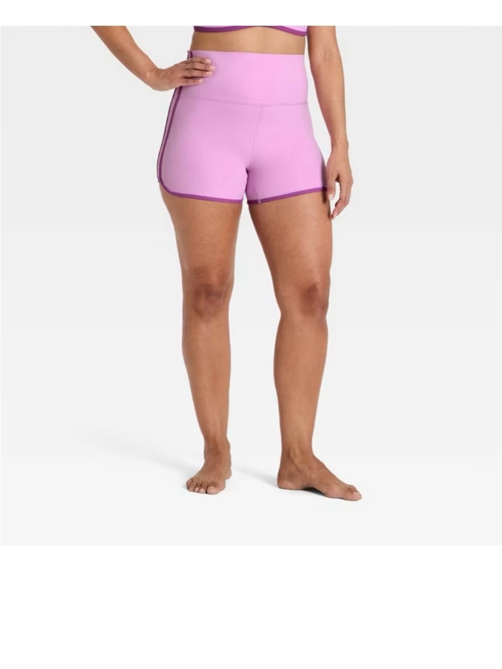 High-Waist Pink Bike Shorts with Purple Trim